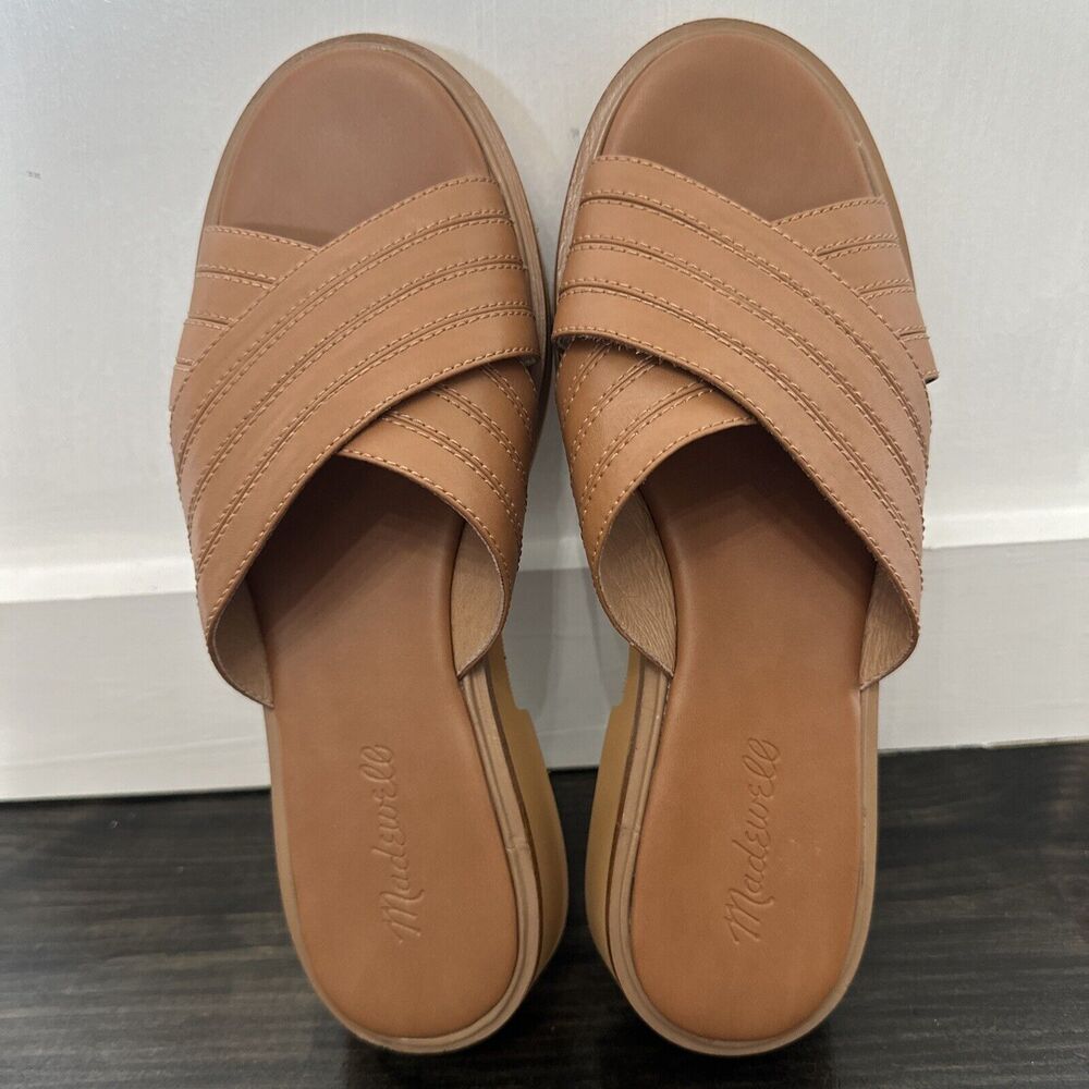 Madewell The Alina Platform Slides Slip-On Sandals Leather Desert Camel Size 9 - Picture 4 of 11